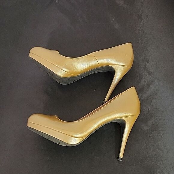 CHRISTIAN SIRIANO GOLD HIGH HEEL STILETTOS PUMP SHOES - Picture 8 of 14